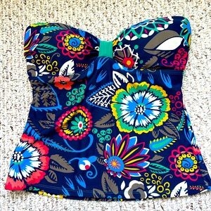 Boden St Lucia floral tankini top size 8 navy colorful strapless